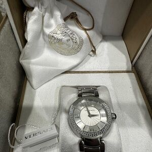 Versace Silver Luxury Watch with Crystal Bezel